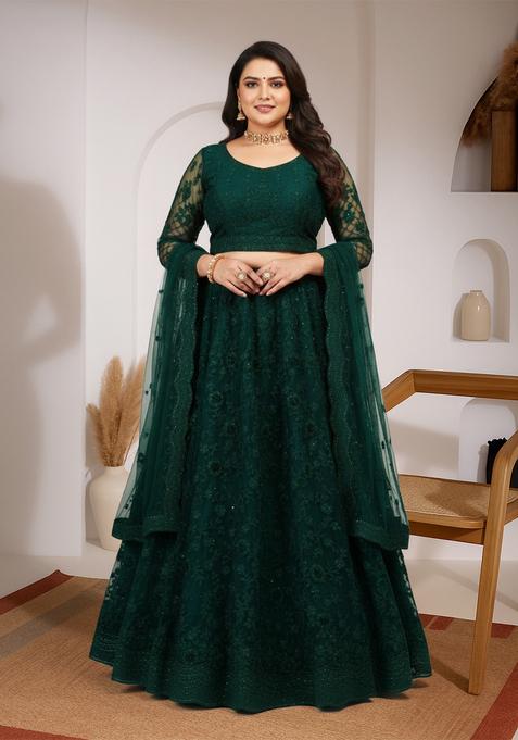 Dark Green Embroidered Net Lehenga set
