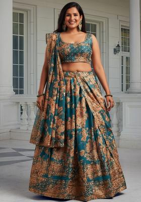 Teal Embroidered Organza Lehenga set