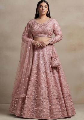 Pink Embroidery Faux Georgette Lehenga Set