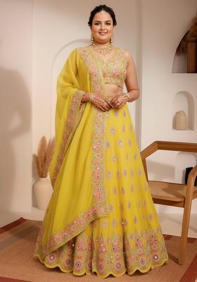 Yellow Embroidered Georgette Lehenga set