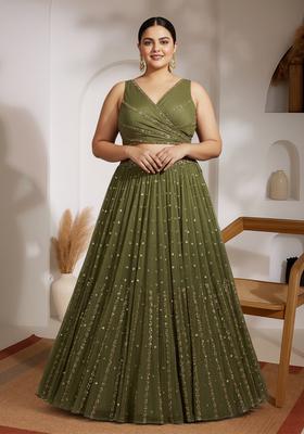 Olive Green Embroidery Georgette Lehenga Set