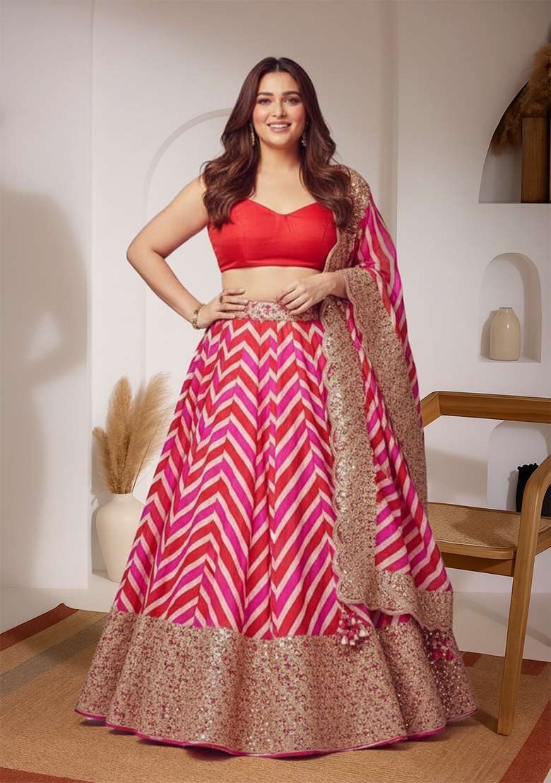 Red Embroidery Georgette Lehenga Set - Indya
