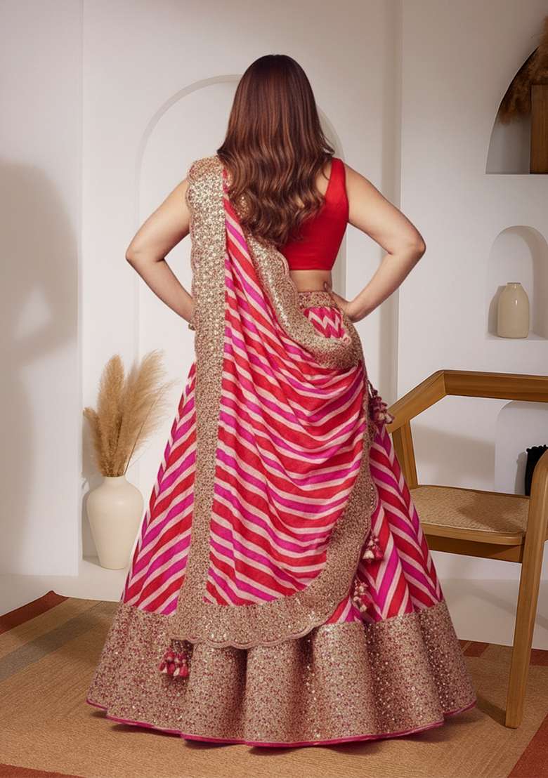 Red Embroidery Georgette Lehenga Set - Indya