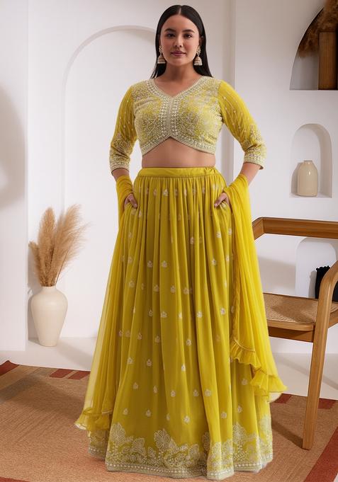 Yellow Embroidered Georgette Lehenga set
