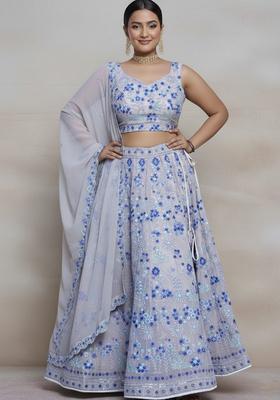 Multicolor Embroidered Georgette Lehenga set