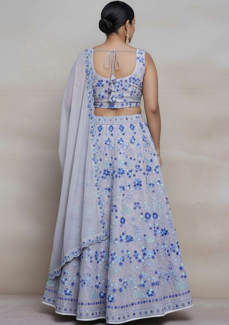 Multicolor Embroidered Georgette Lehenga set - Indya
