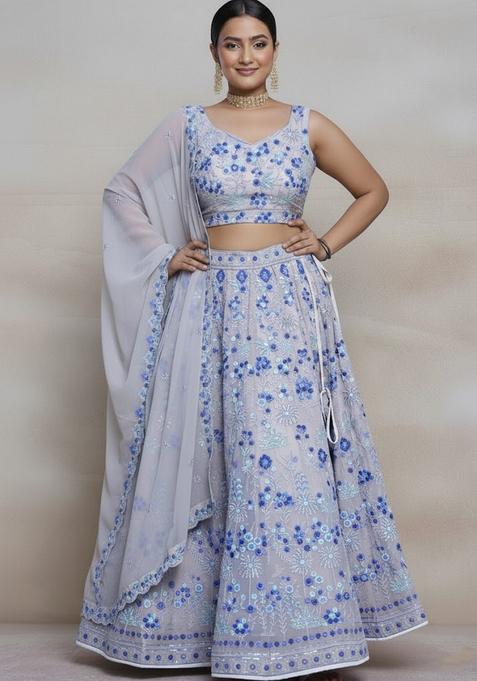 Multicolor Embroidered Georgette Lehenga set