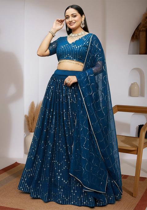 Turquoise Embroidered Georgette Lehenga set