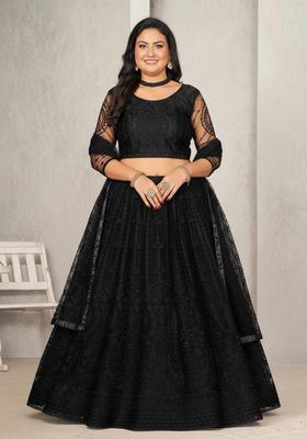 Black Embroidered Net Lehenga set