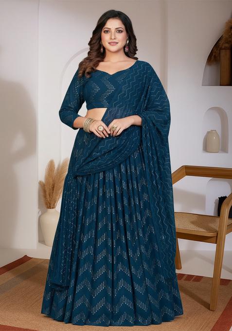 Aqua Embroidered Georgette Lehenga set