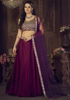 Purple Embroidered Silk Lehenga set