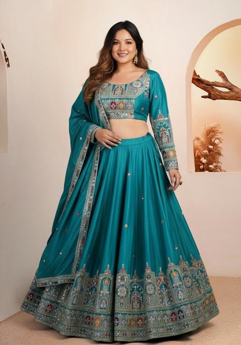 Green Embellished Net Lehenga set
