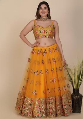Yellow Embroidered Net Lehenga set