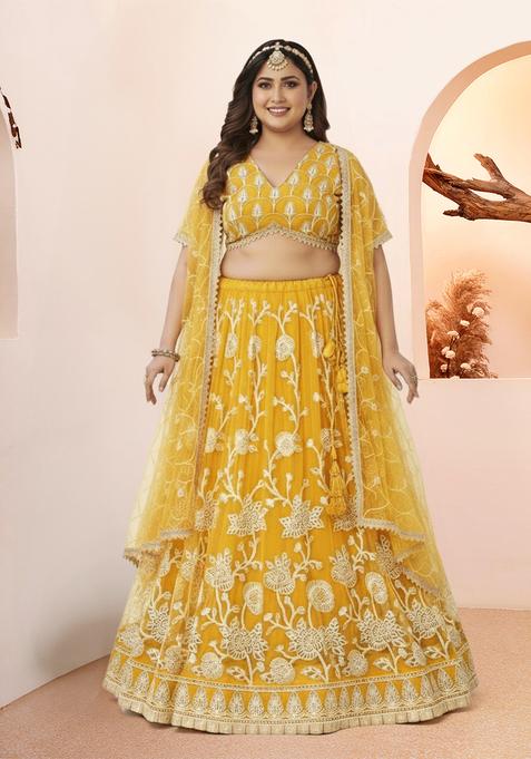 Yellow Embroidered Net Lehenga set