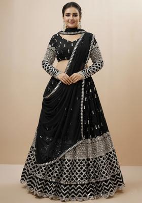 Black Embroidered Georgette Lehenga set