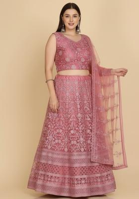 Dusty Pink Embroidered Net Lehenga Set