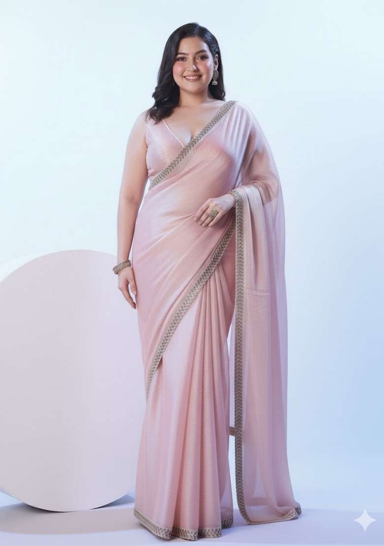 Pink Printed Silk Saree Set - Indya