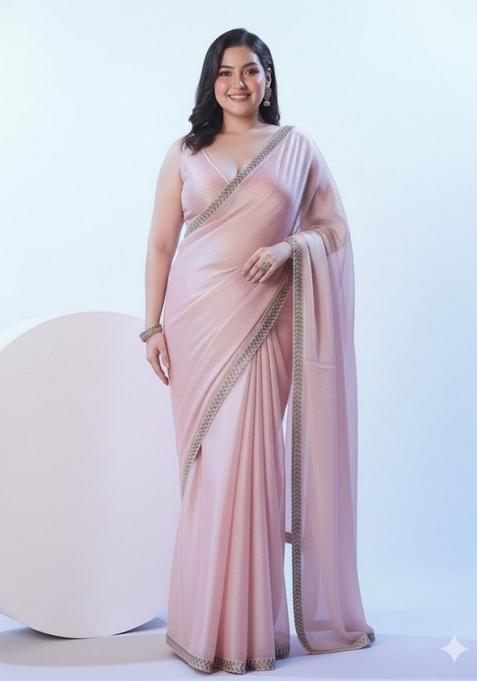 Pink Printed Silk Saree Set