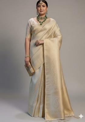 White Motif Silk Saree Set