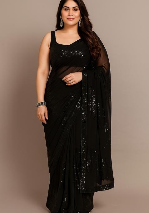 Black Embroidered Georgette Saree Set