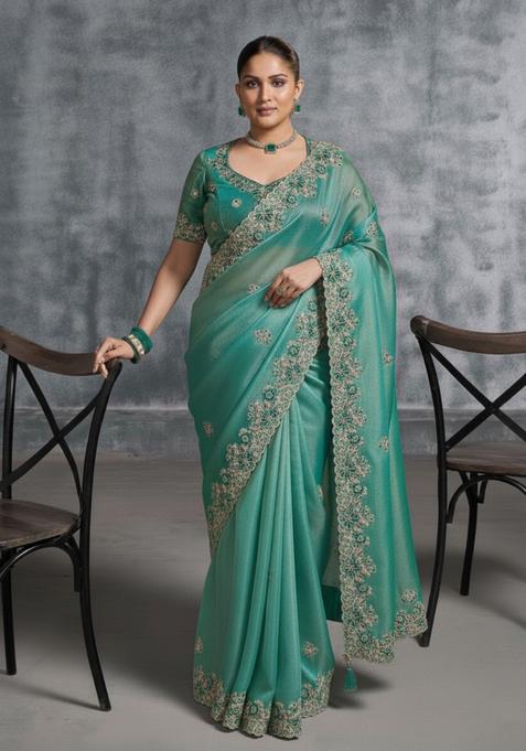 Purple Sequence Poly Blended Saree Set