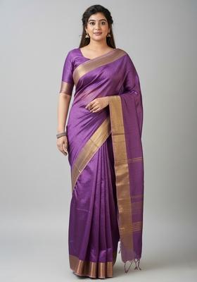 Purple Motif Silk Saree Set