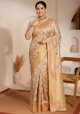 White Woven Design Silk Saree Set