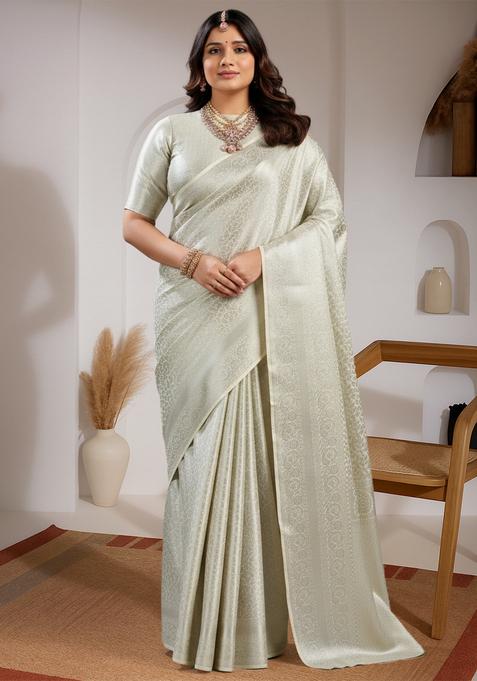 Off White Zari Weaving Silk Saree Set