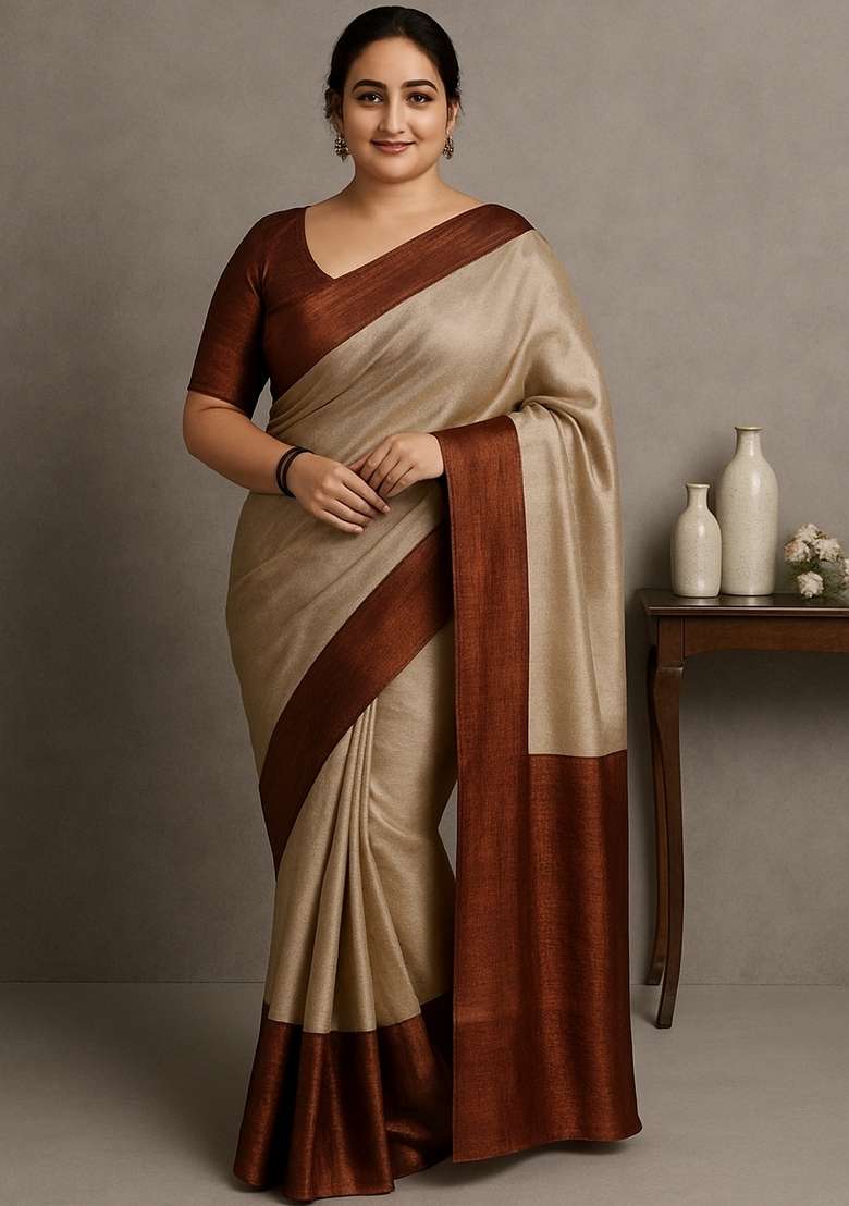 Onion Pink Weaving Silk Blend Saree Set - Indya