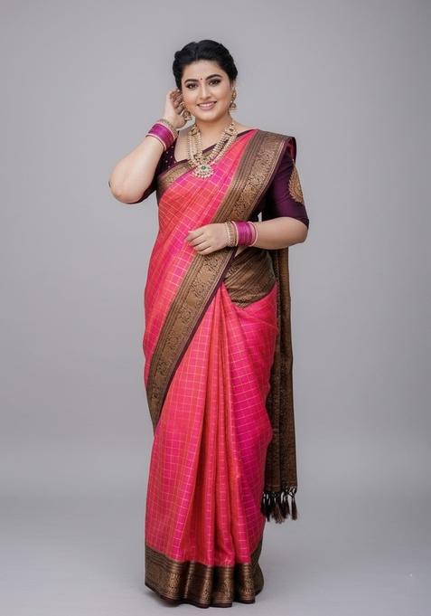 Pink Motif Silk Saree Set