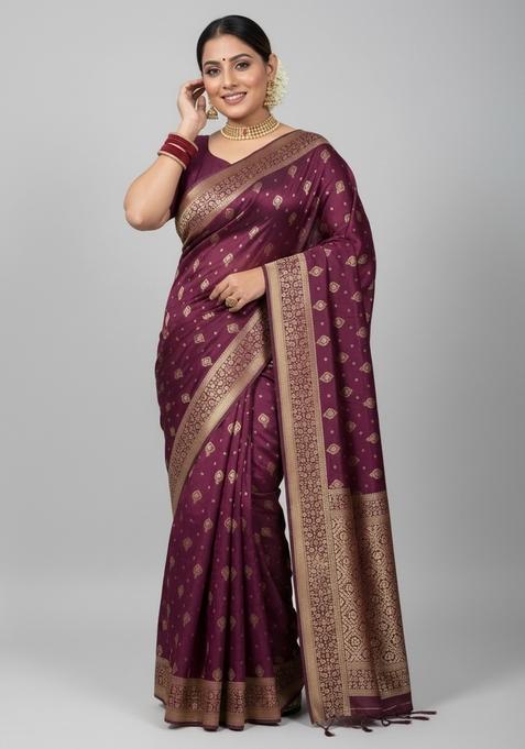Wine Motif Silk Saree Set