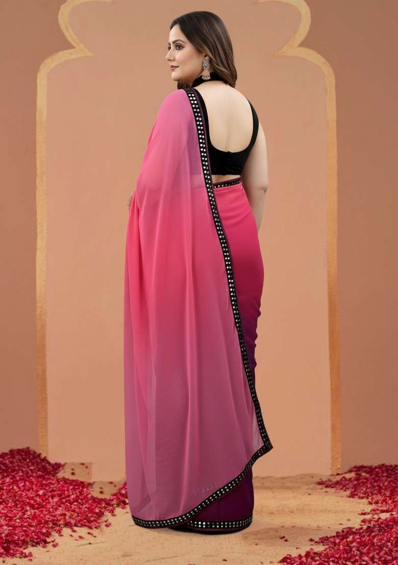 Purple Padding Georgette Saree Set - Indya
