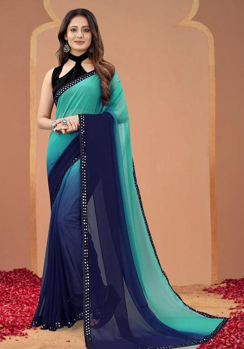 Navy Blue Padding Georgette Saree Set