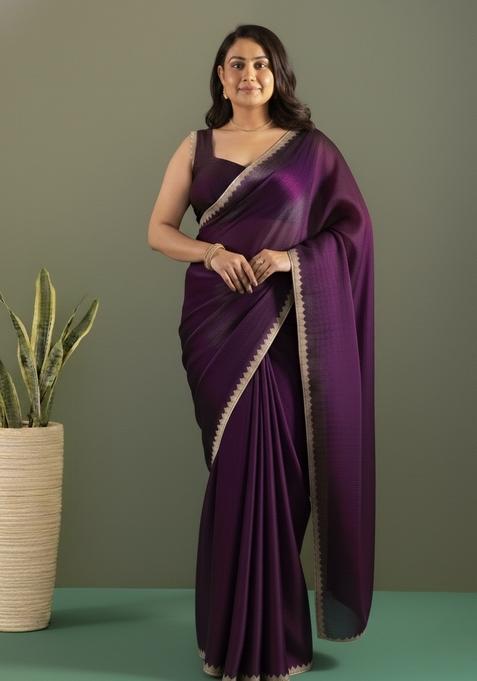 Lavender Solid Chiffon Saree Set