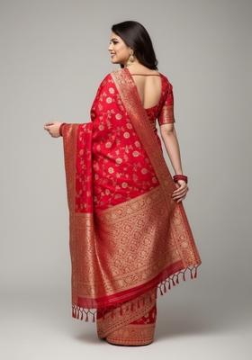 Red Motif Silk Saree Set