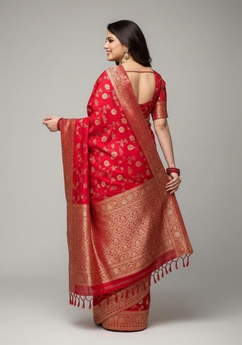 Red Motif Silk Saree Set