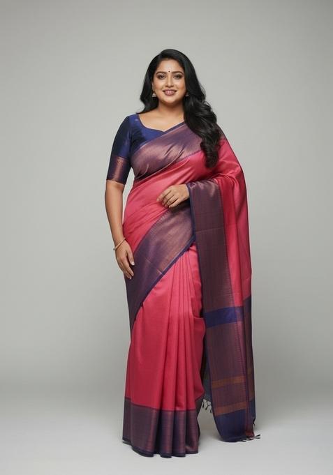 Pink Motif Silk Saree Set