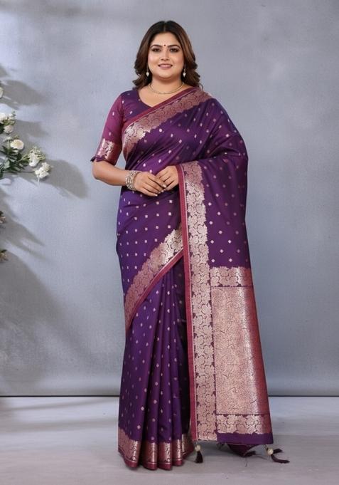Wine Motif Silk Saree Set
