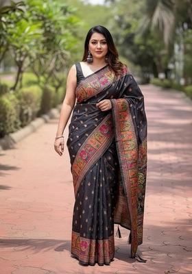 Black Motif Woven Saree Set