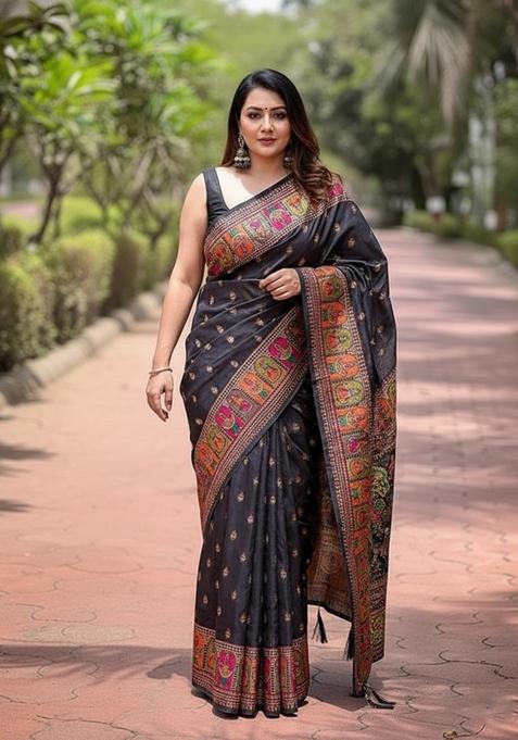 Black Motif Woven Saree Set