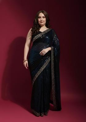 Black Embroidered Georgette Saree Set