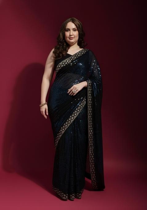 Black Embroidered Georgette Saree Set