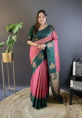 Maroon Embroidered Silk Saree Set