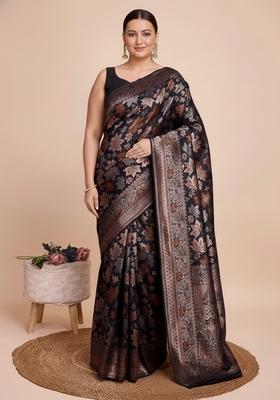 Black Zari Work Silk Saree Set