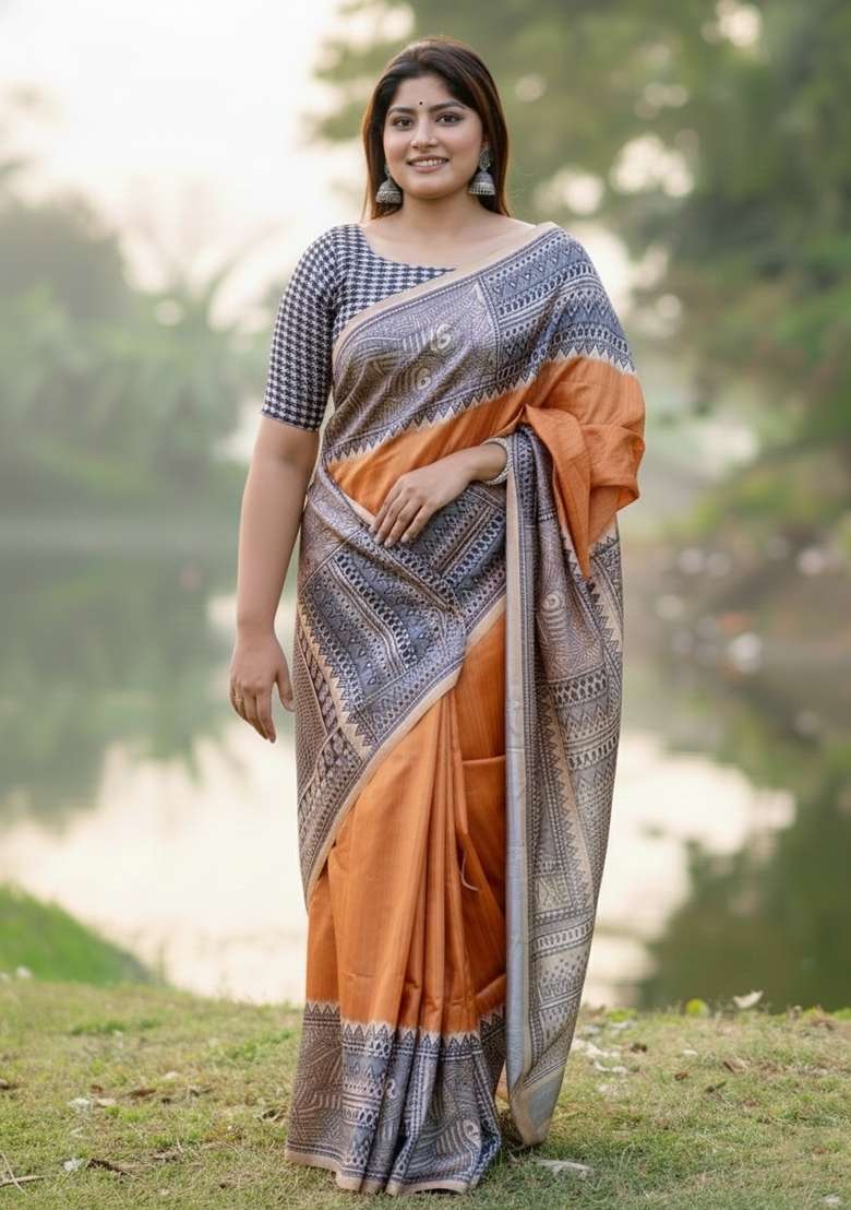 Yellow Motif Silk Saree Set - Indya