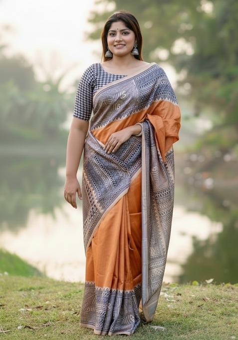 Yellow Motif Silk Saree Set