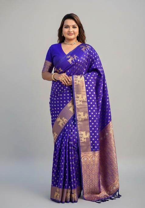 Violet Zari Work Silk Saree Set