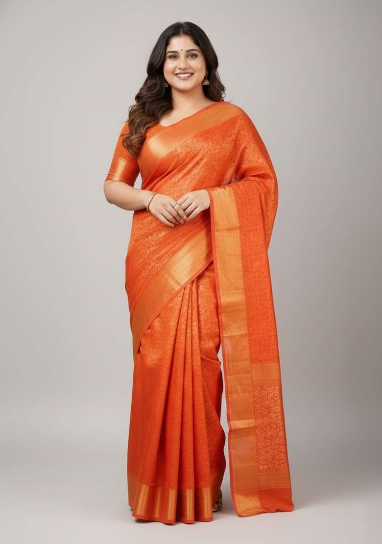 Red Motif Silk Blend Saree Set - Indya