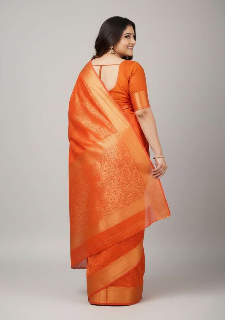 Red Motif Silk Blend Saree Set - Indya