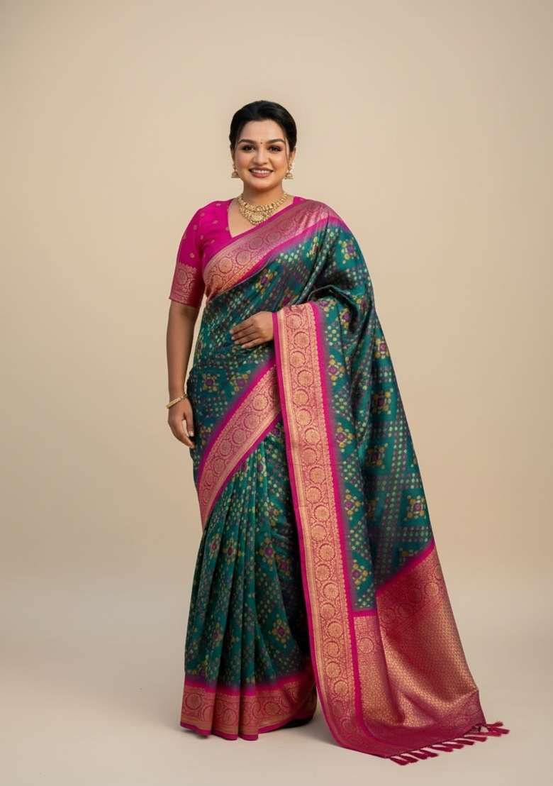 Pink Zari Work Silk Saree Set - Indya